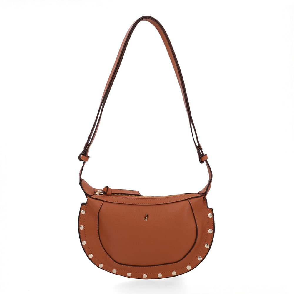 Bolsa Tiracolo Couro Marrom Tachas