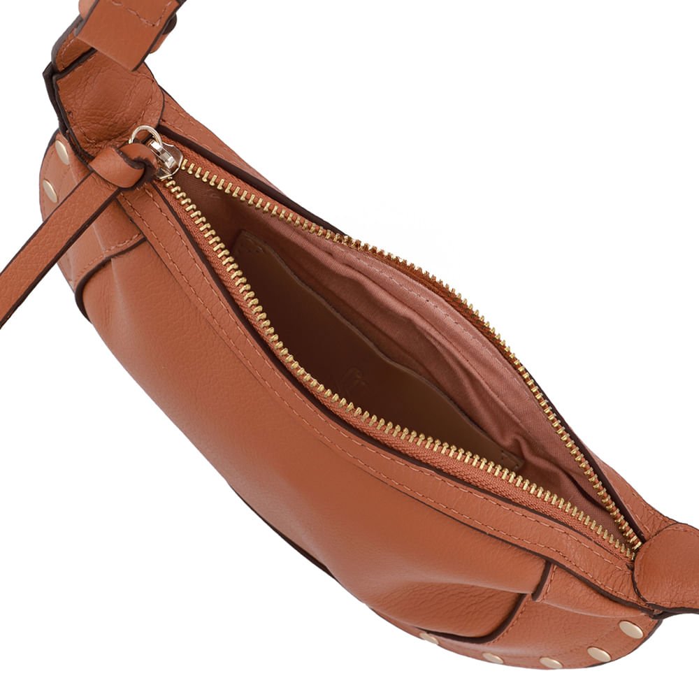 Bolsa Tiracolo Couro Marrom Tachas Marrom 3
