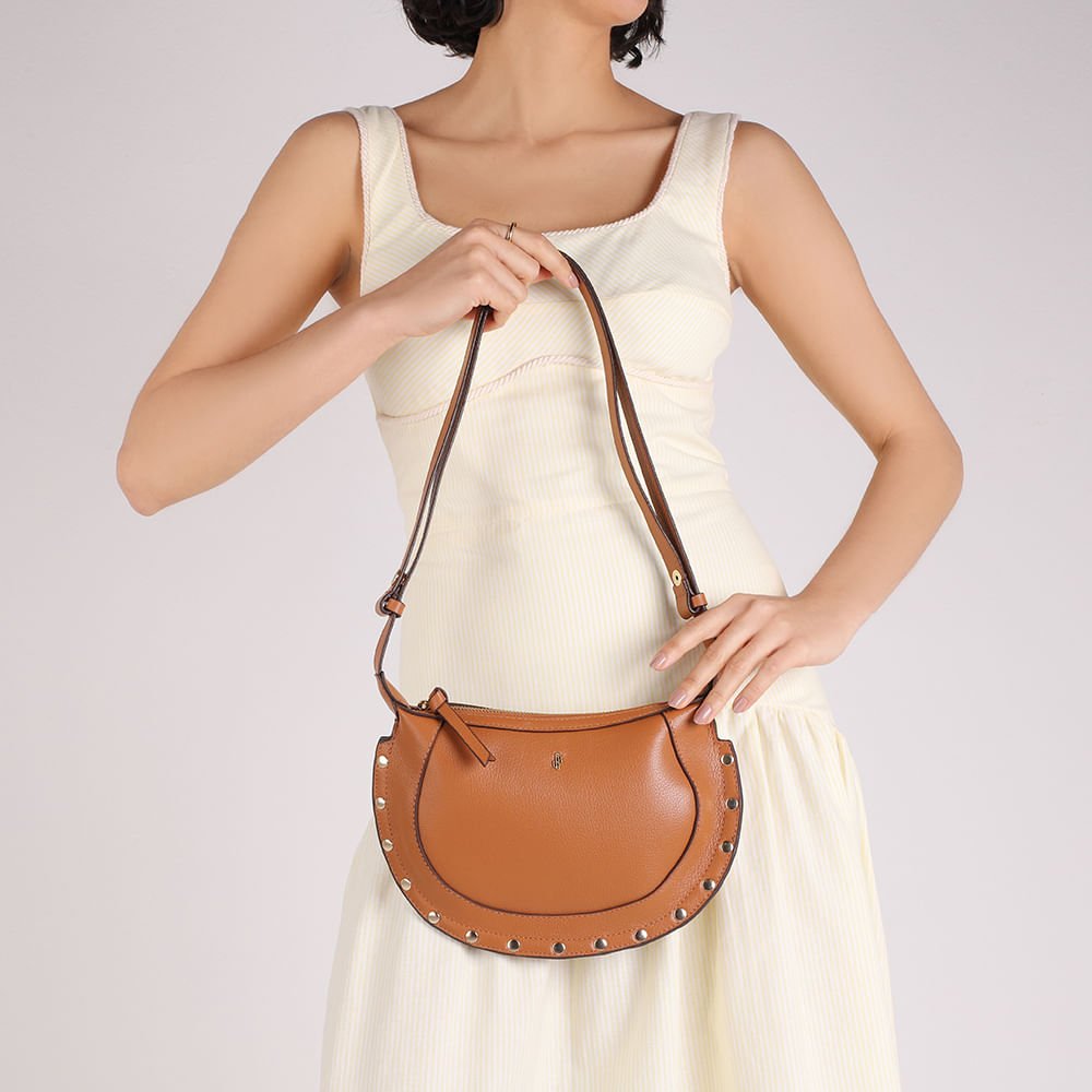 Bolsa Tiracolo Couro Marrom Tachas Marrom 4