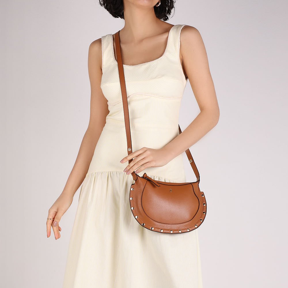 Bolsa Tiracolo Couro Marrom Tachas Marrom 5
