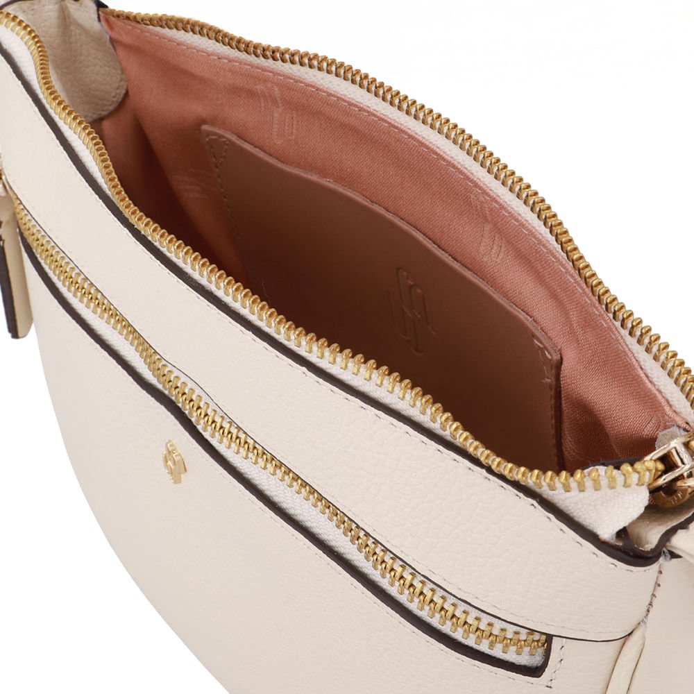 Bolsa Tiracolo Couro Branca Marfim Zíper Frontal Branco 3