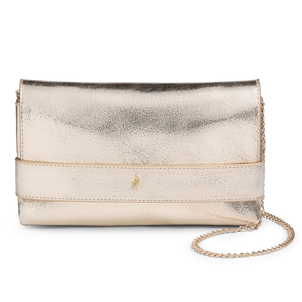 Bolsa Clutch Couro Metalizado Dourado