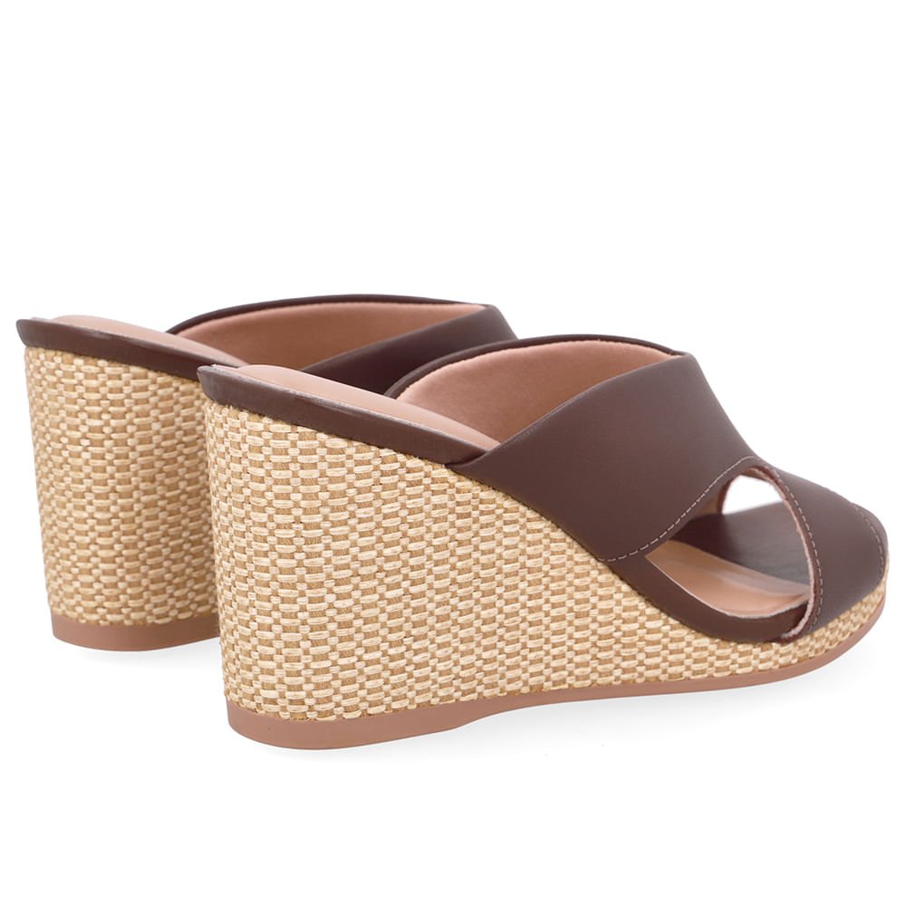 Tamanco Anabela Palha Couro Marrom Marrom 3