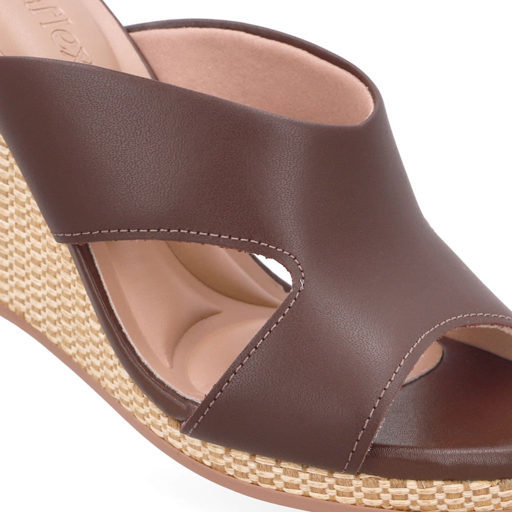 Tamanco Anabela Palha Couro Marrom Marrom 4