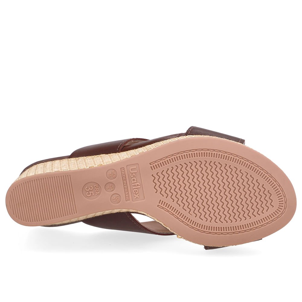 Tamanco Anabela Palha Couro Marrom Marrom 5