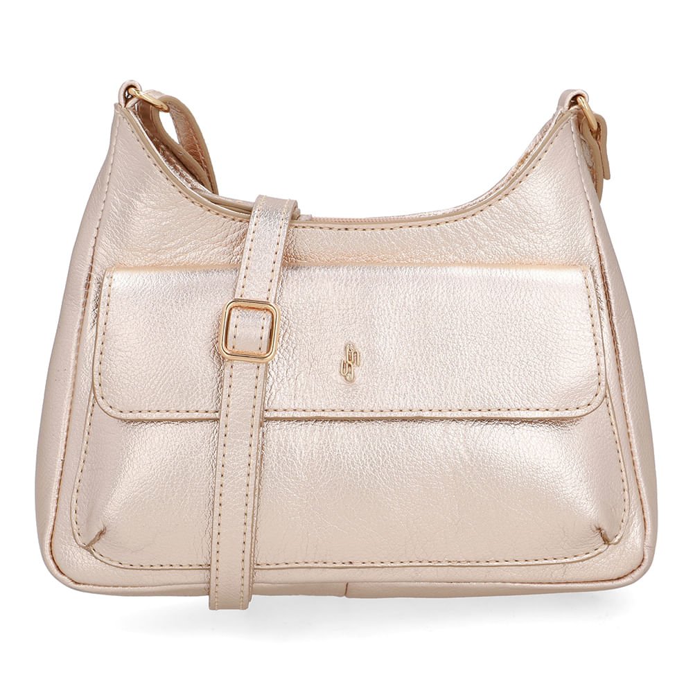 Bolsa Tiracolo Couro Metalizado Dourado Bolso Frontal
