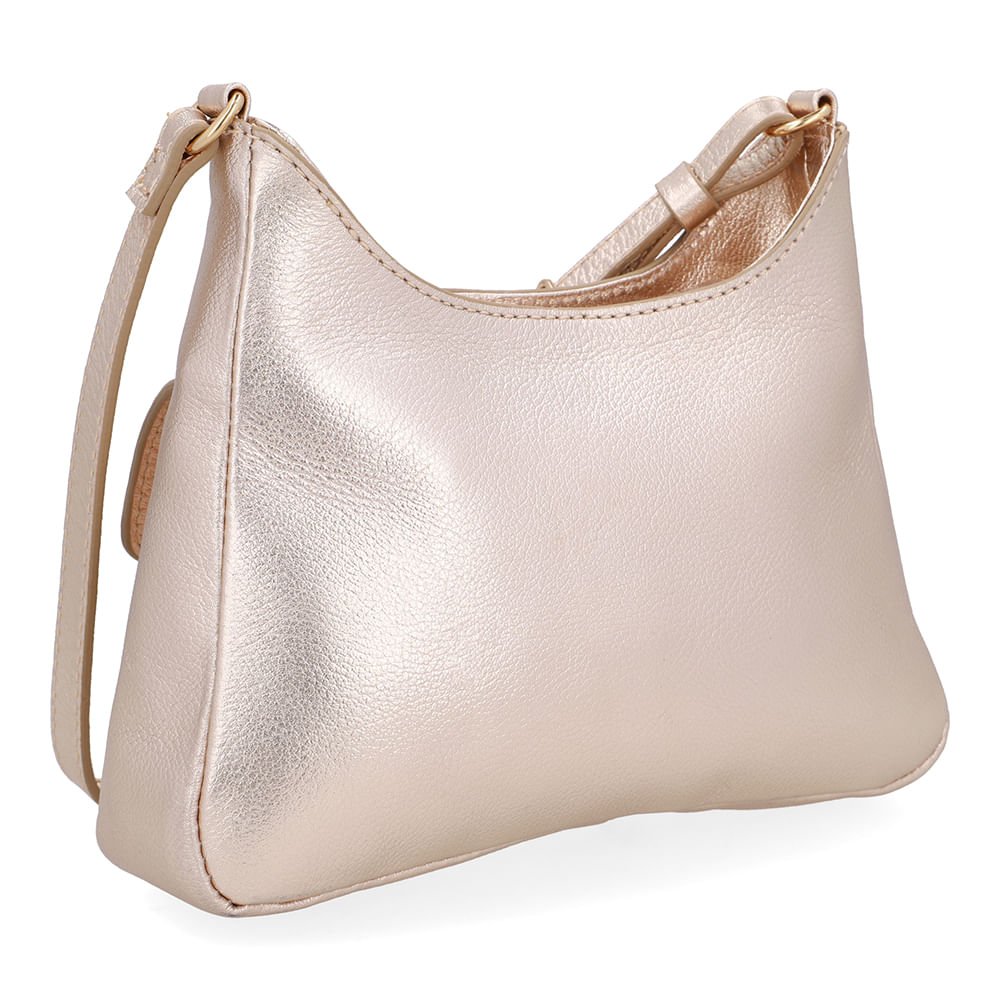 Bolsa Tiracolo Couro Metalizado Dourado Bolso Frontal Dourado 2