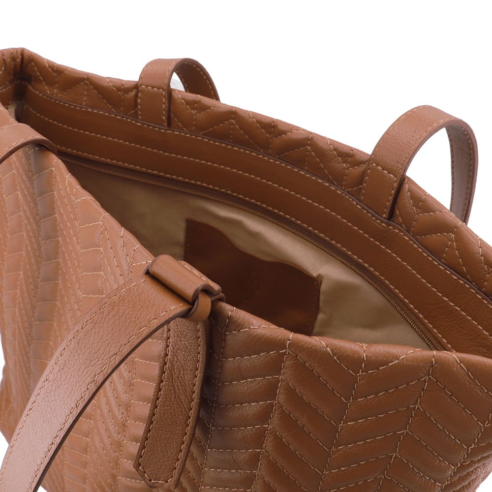 Bolsa Shopper Couro Marrom Detalhe Bordado Marrom 3