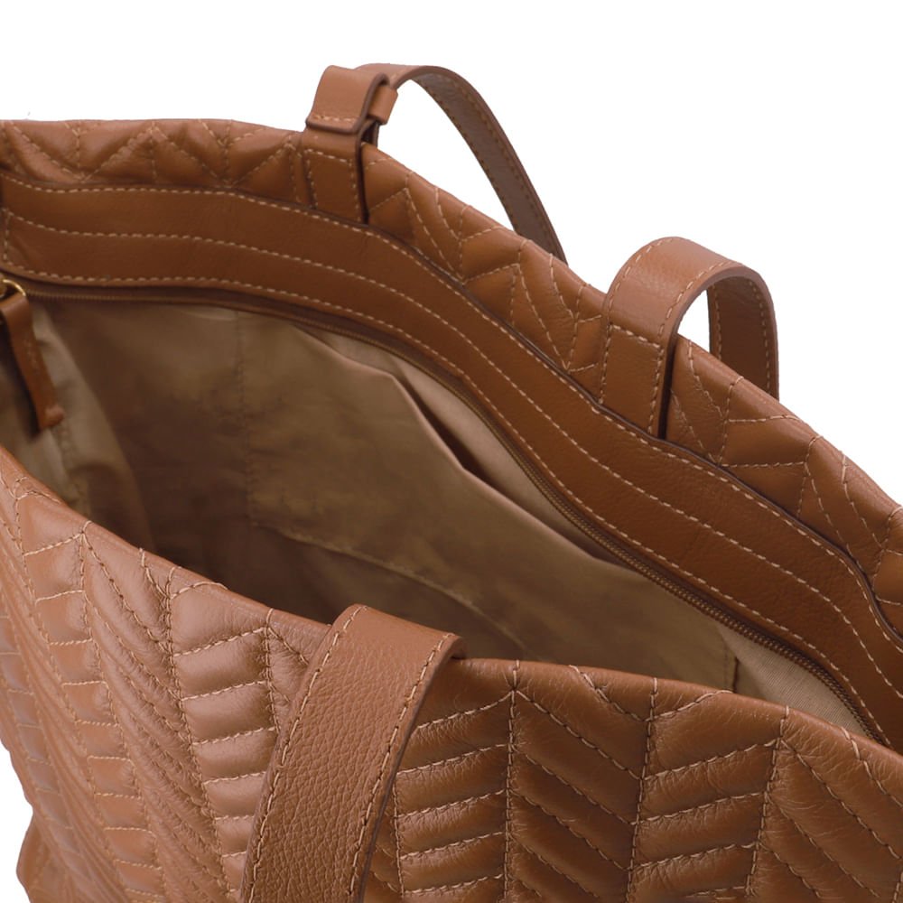 Bolsa Shopper Couro Marrom Detalhe Bordado Marrom 4