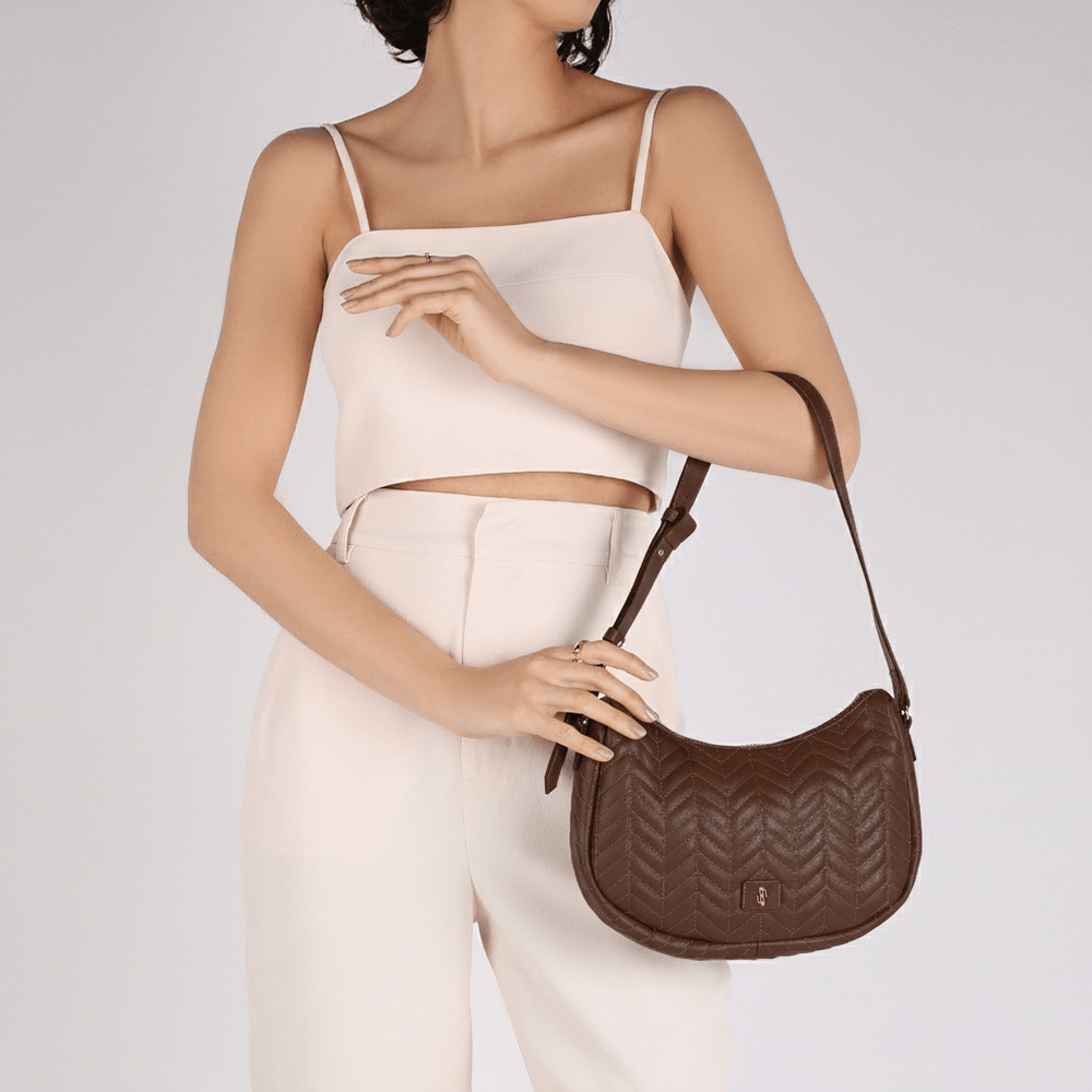 Bolsa Hobo Couro Marrom Detalhe Bordado Marrom 4
