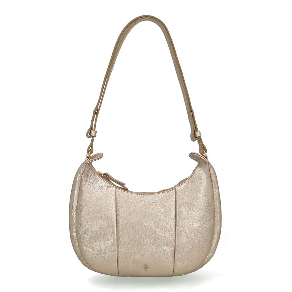 Bolsa Hobo Couro Metalizada Dourada Detalhe Bordado