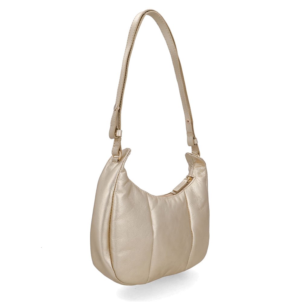 Bolsa Hobo Couro Metalizada Dourada Detalhe Bordado Dourado 2