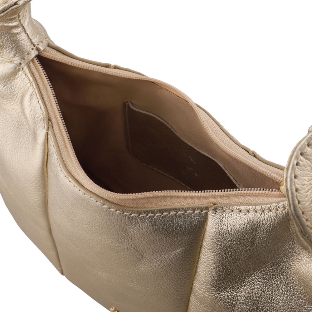 Bolsa Hobo Couro Metalizada Dourada Detalhe Bordado Dourado 3