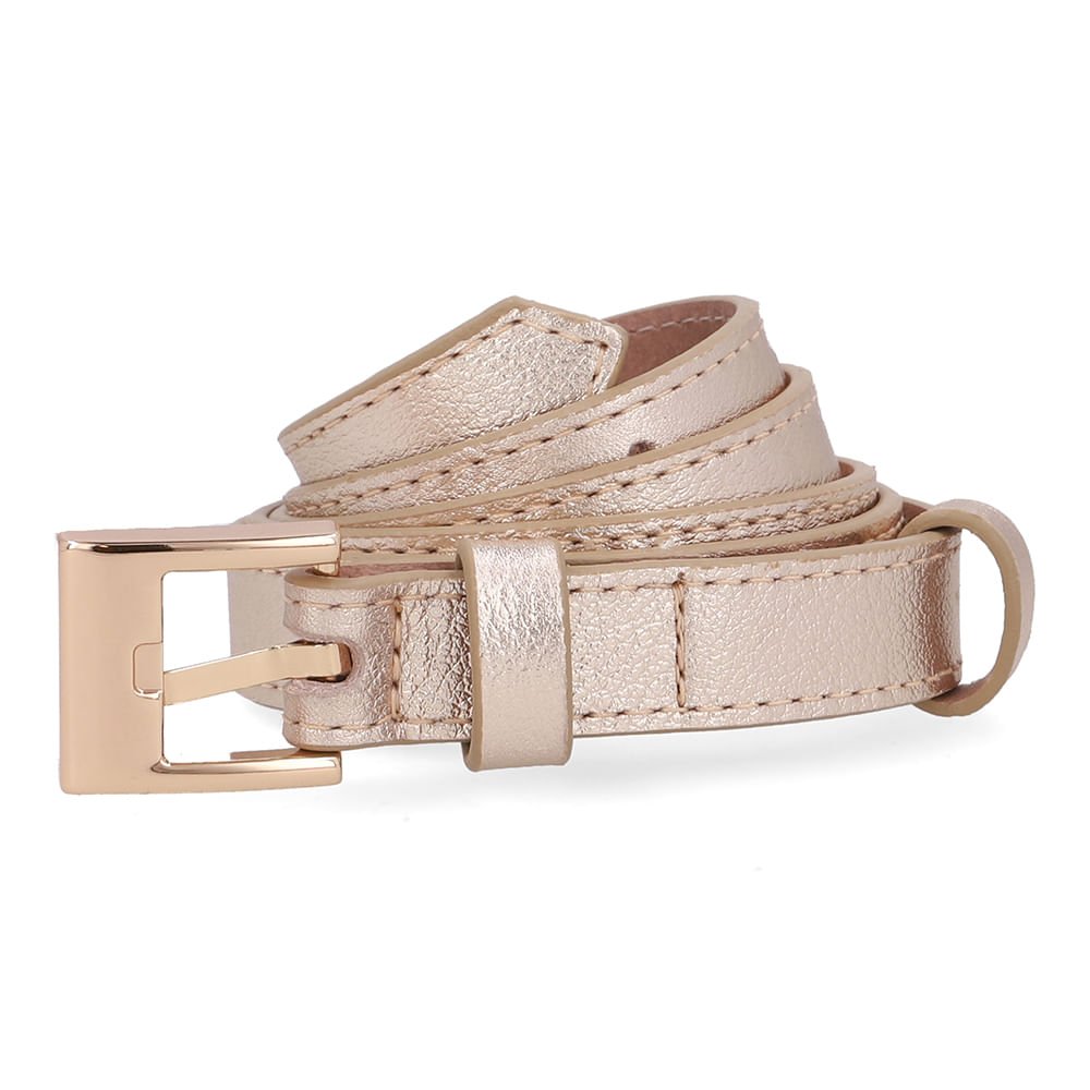 Cinto Couro Metalizado Dourado Fivela Quadrada