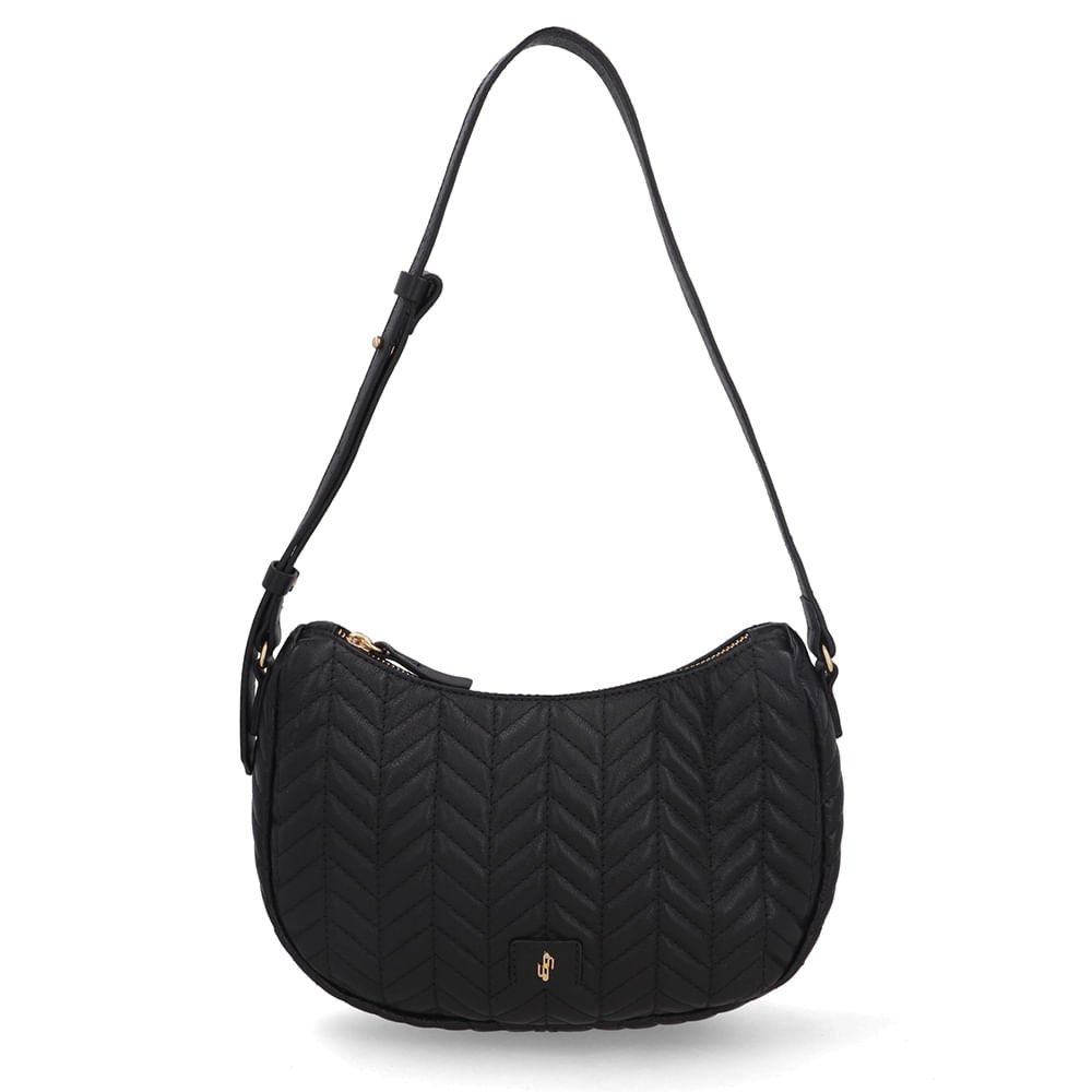 Bolsa Hobo Couro Preta Detalhe Bordado
