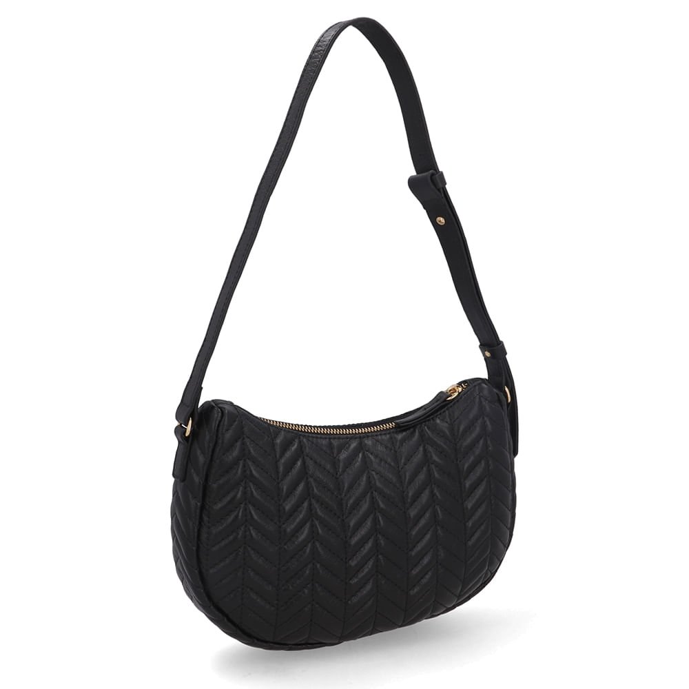 Bolsa Hobo Couro Preta Detalhe Bordado Preto 2