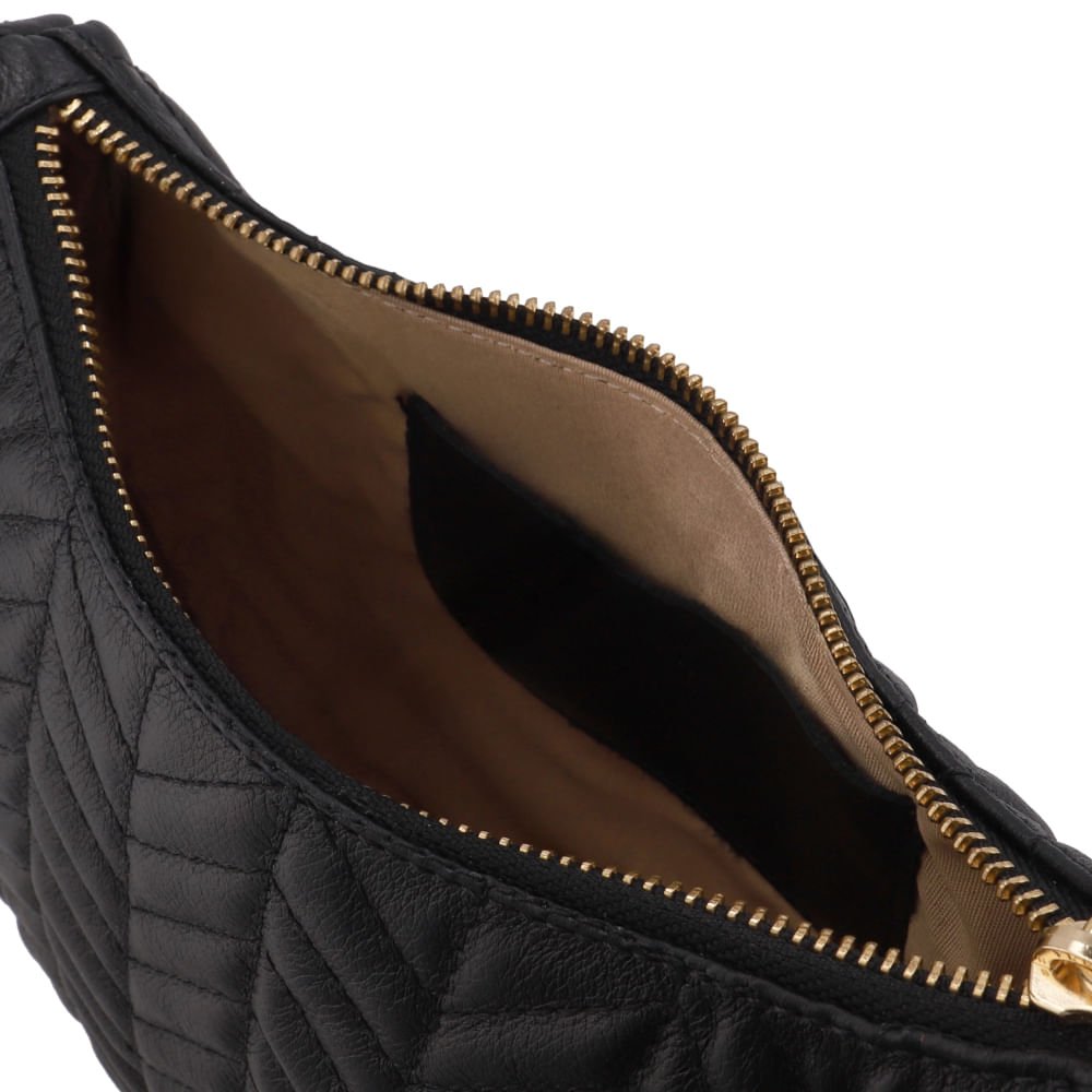 Bolsa Hobo Couro Preta Detalhe Bordado Preto 3