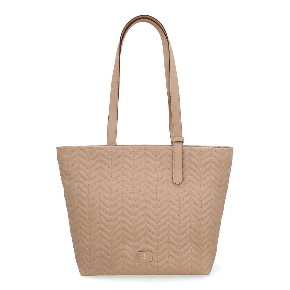 Bolsa Shopper Couro Bege Detalhe Bordado