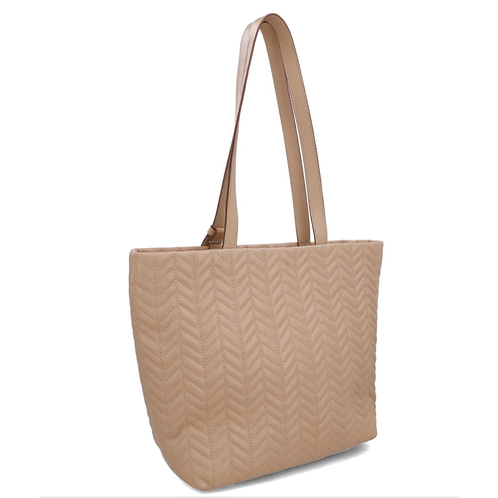 Bolsa Shopper Couro Bege Detalhe Bordado Bege 2