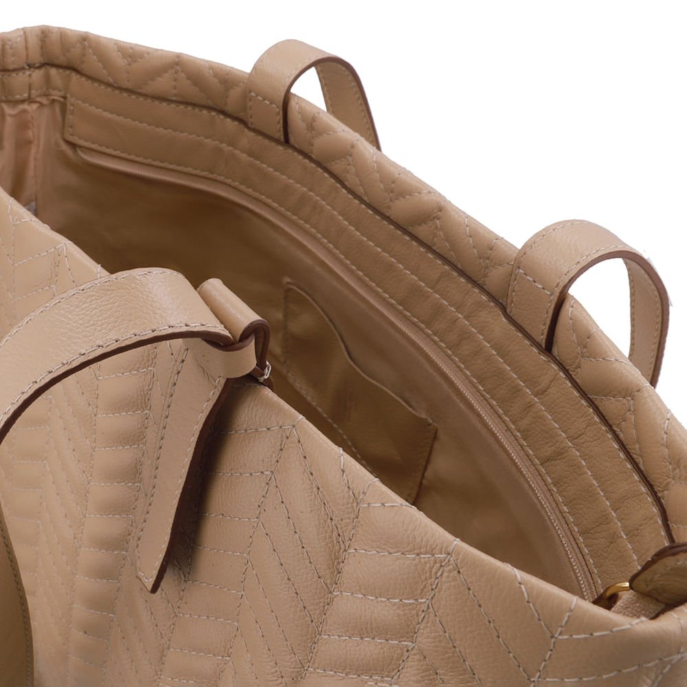 Bolsa Shopper Couro Bege Detalhe Bordado Bege 3