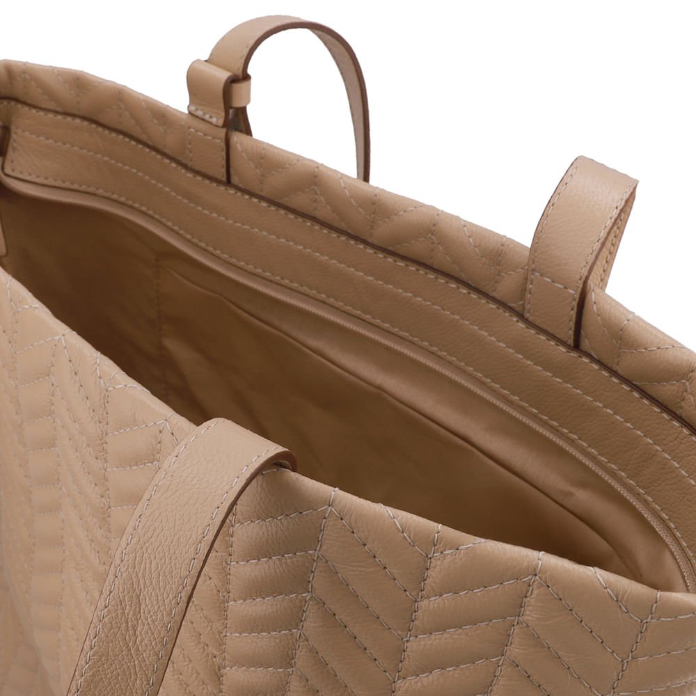 Bolsa Shopper Couro Bege Detalhe Bordado Bege 4