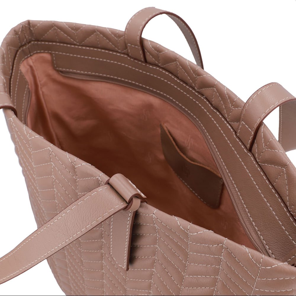 Bolsa Shopper Couro Marrom Detalhe Bordado Marrom 2