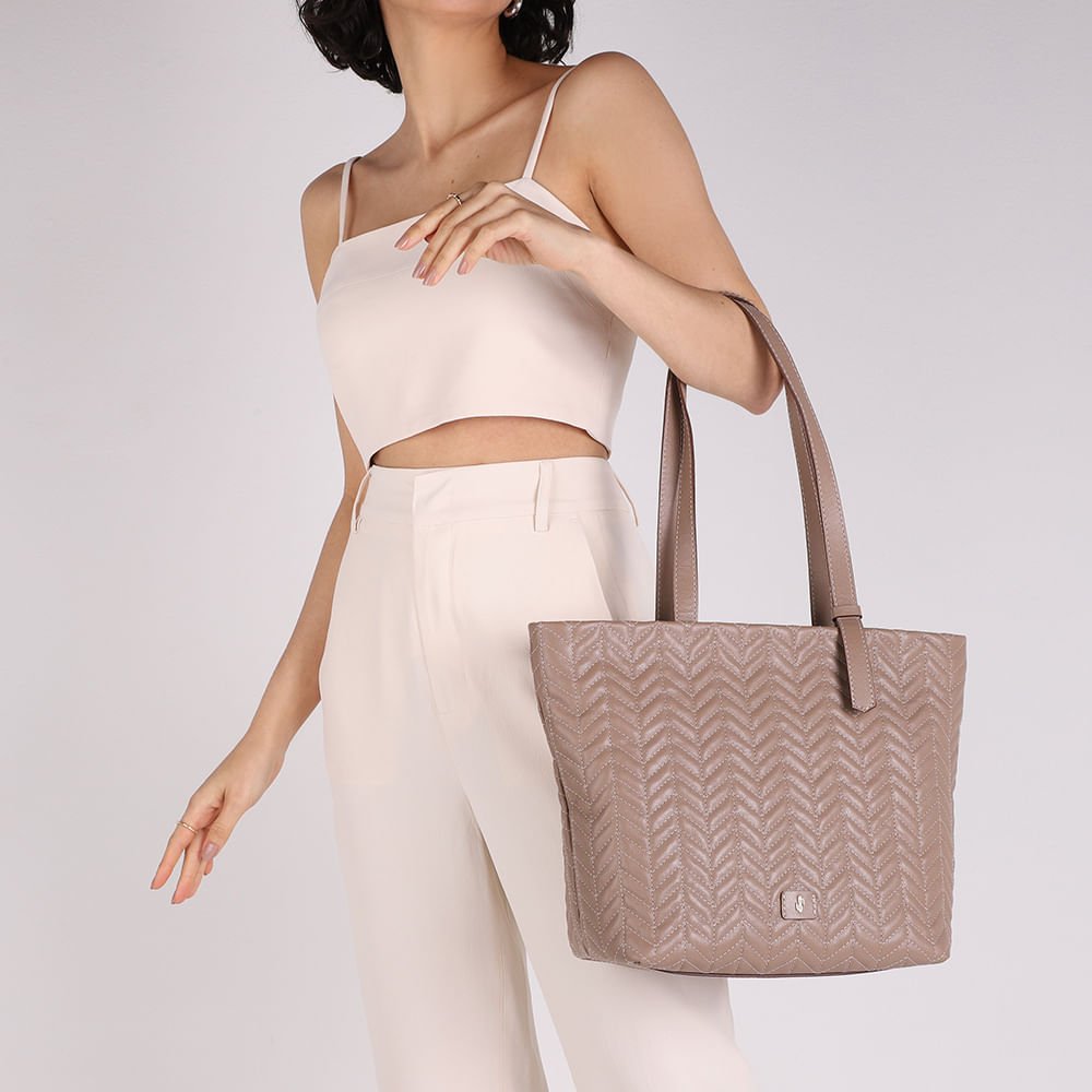 Bolsa Shopper Couro Marrom Detalhe Bordado Marrom 3