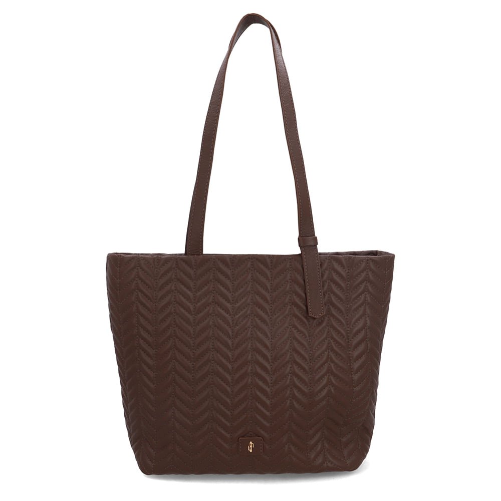 Bolsa Shopper Couro Marrom Detalhe Bordado