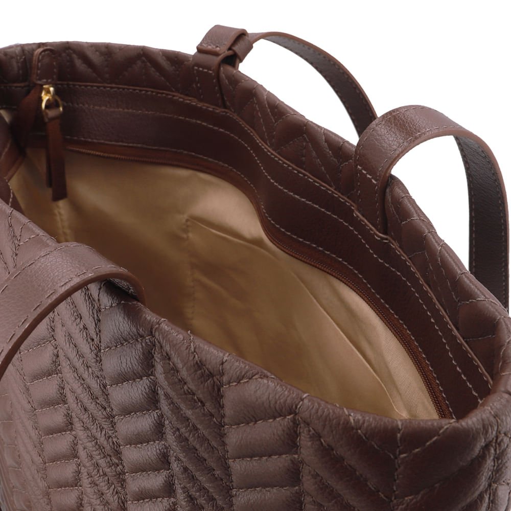 Bolsa Shopper Couro Marrom Detalhe Bordado Marrom 3
