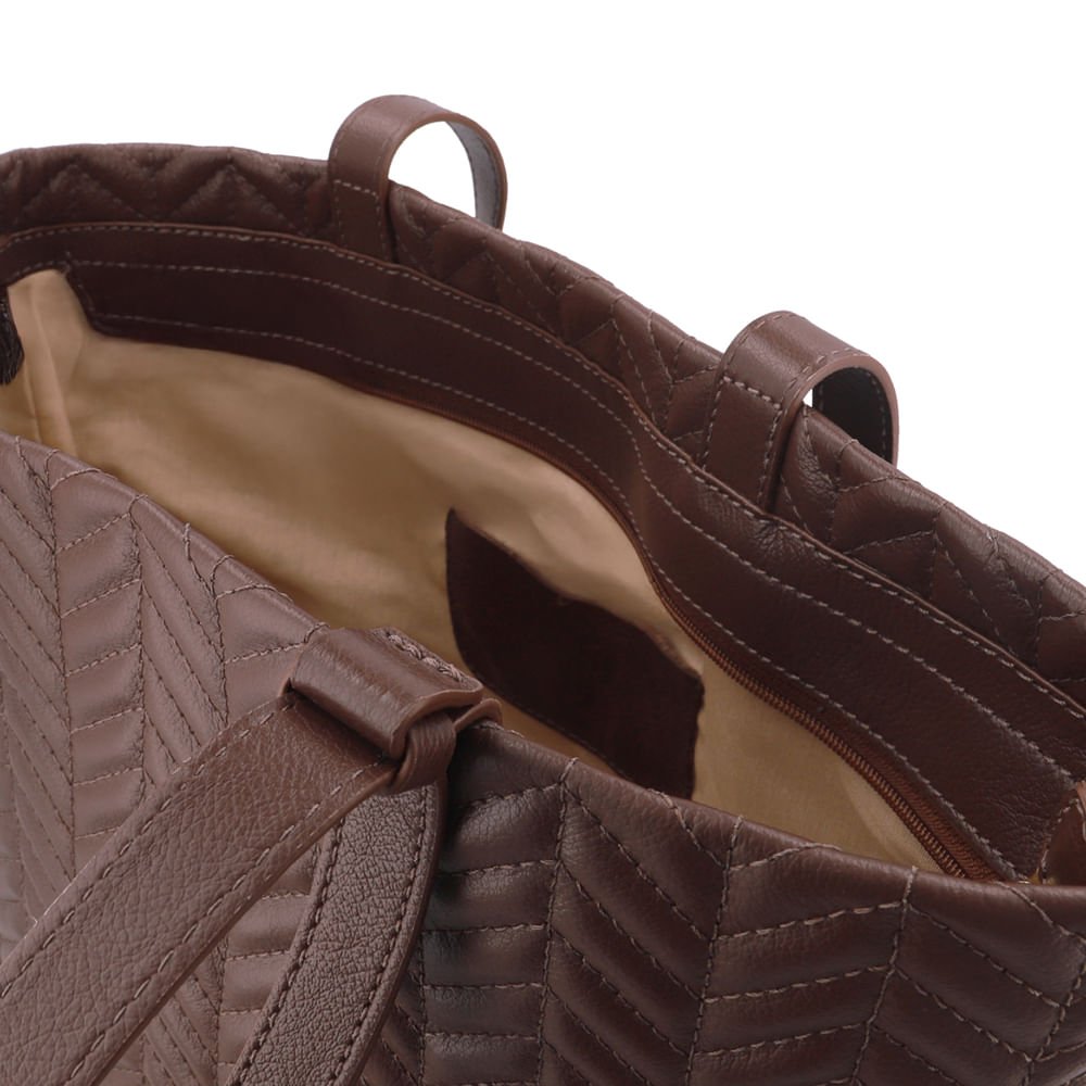 Bolsa Shopper Couro Marrom Detalhe Bordado Marrom 4