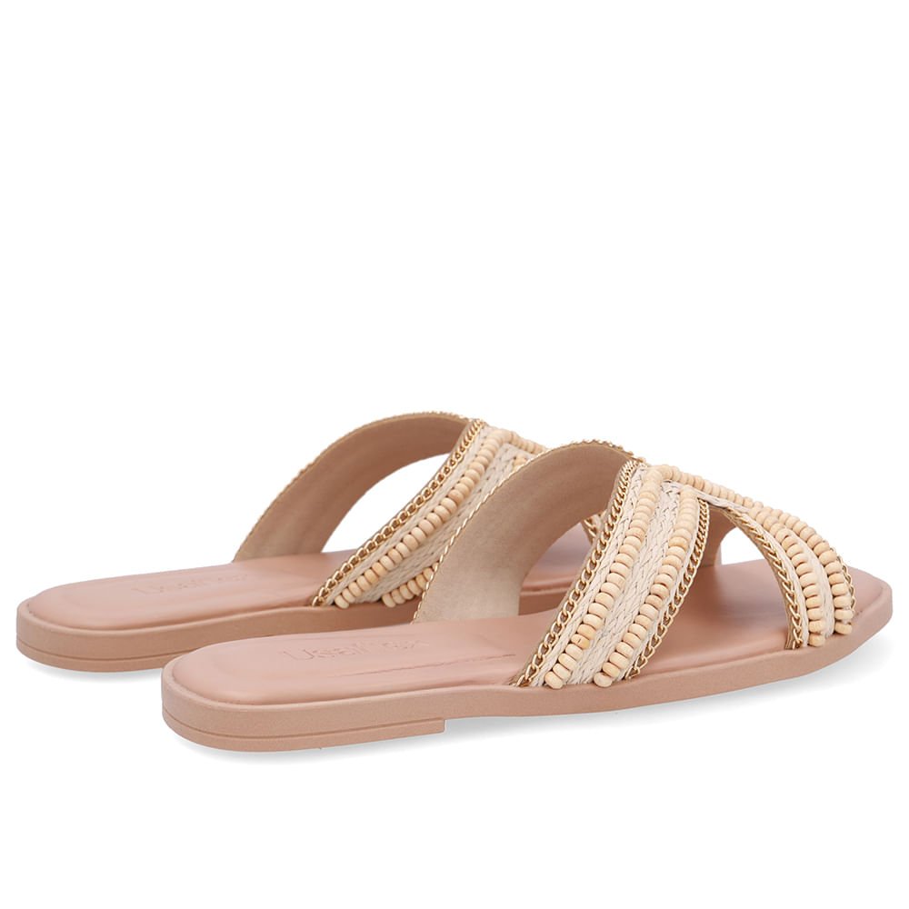 Rasteira Bico Redondo Couro Bege Trama Bege 3