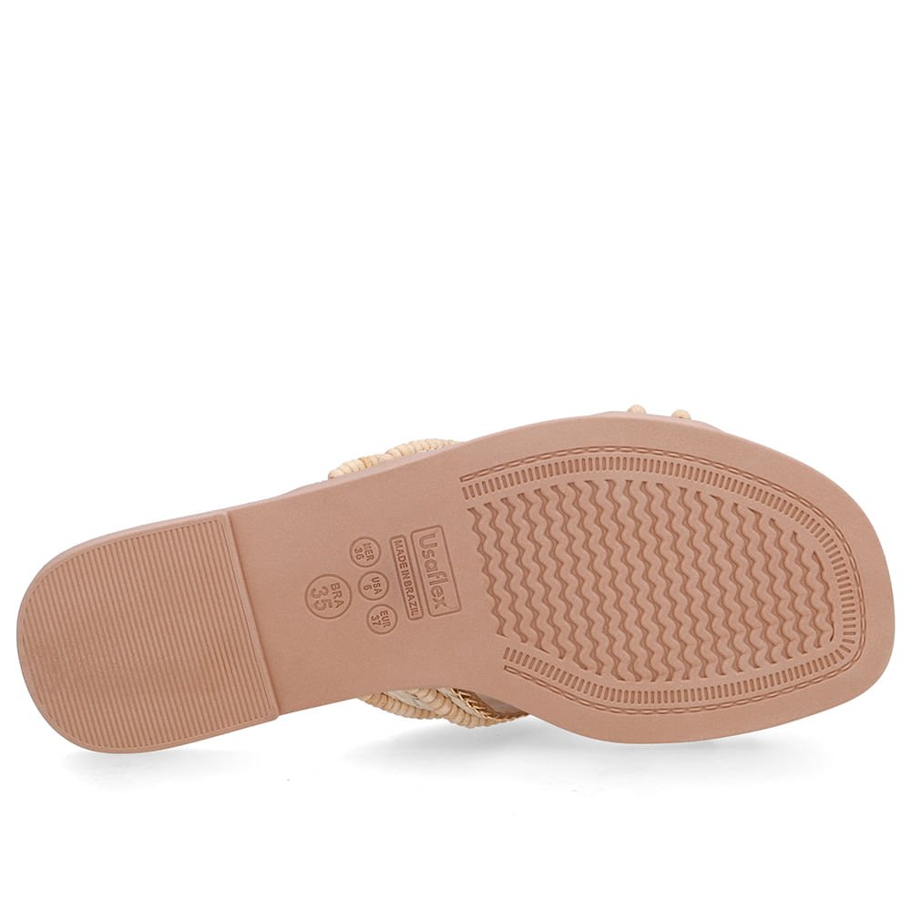 Rasteira Bico Redondo Couro Bege Trama Bege 5