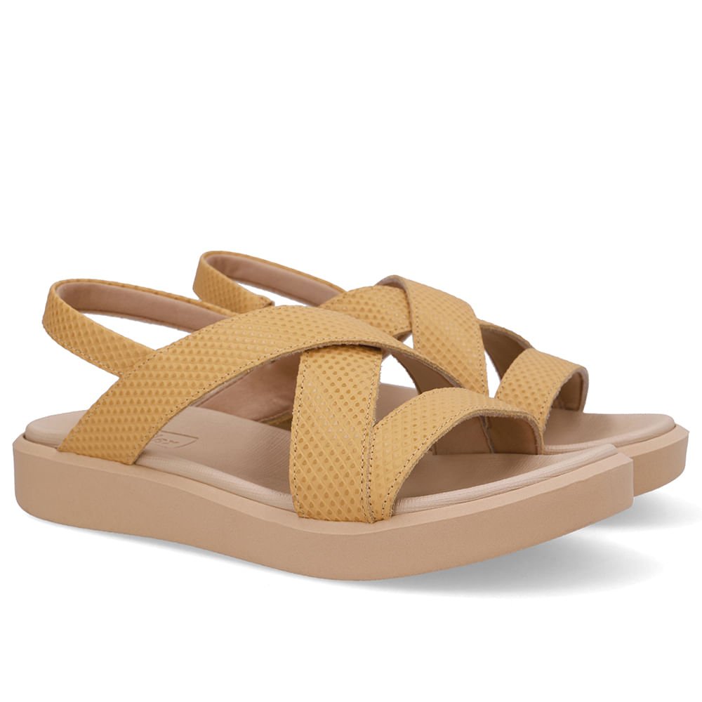 Sandália Salto Plataforma Couro Amarela Amarelo 2