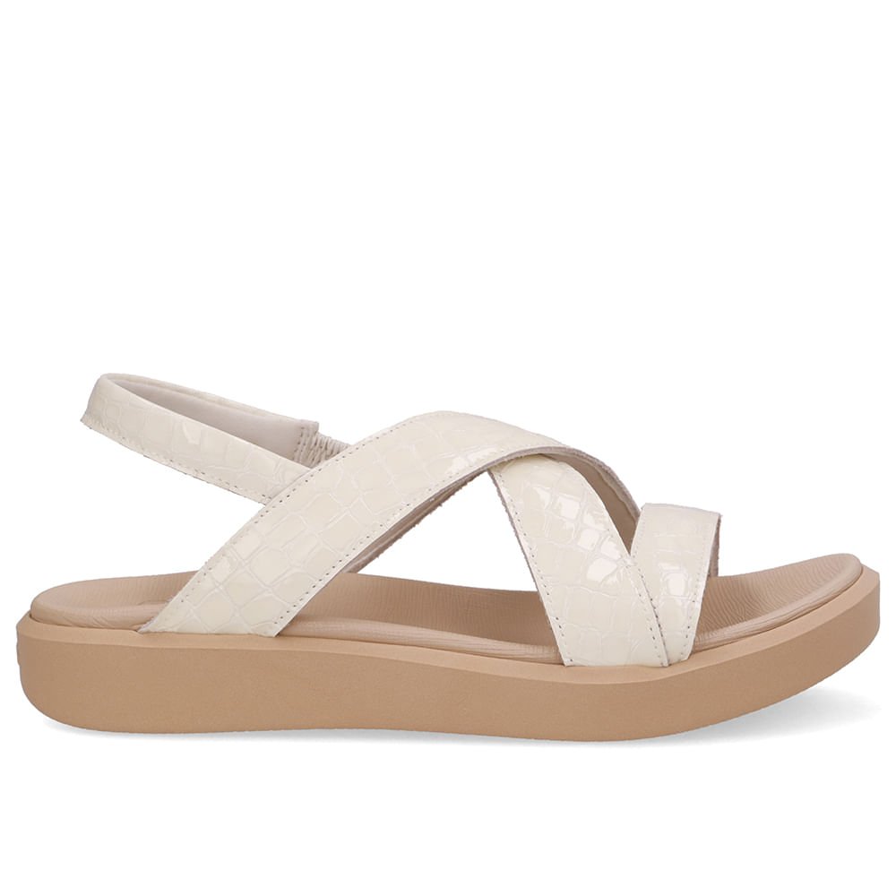 Sandália Salto Plataforma Couro Branca Marfim