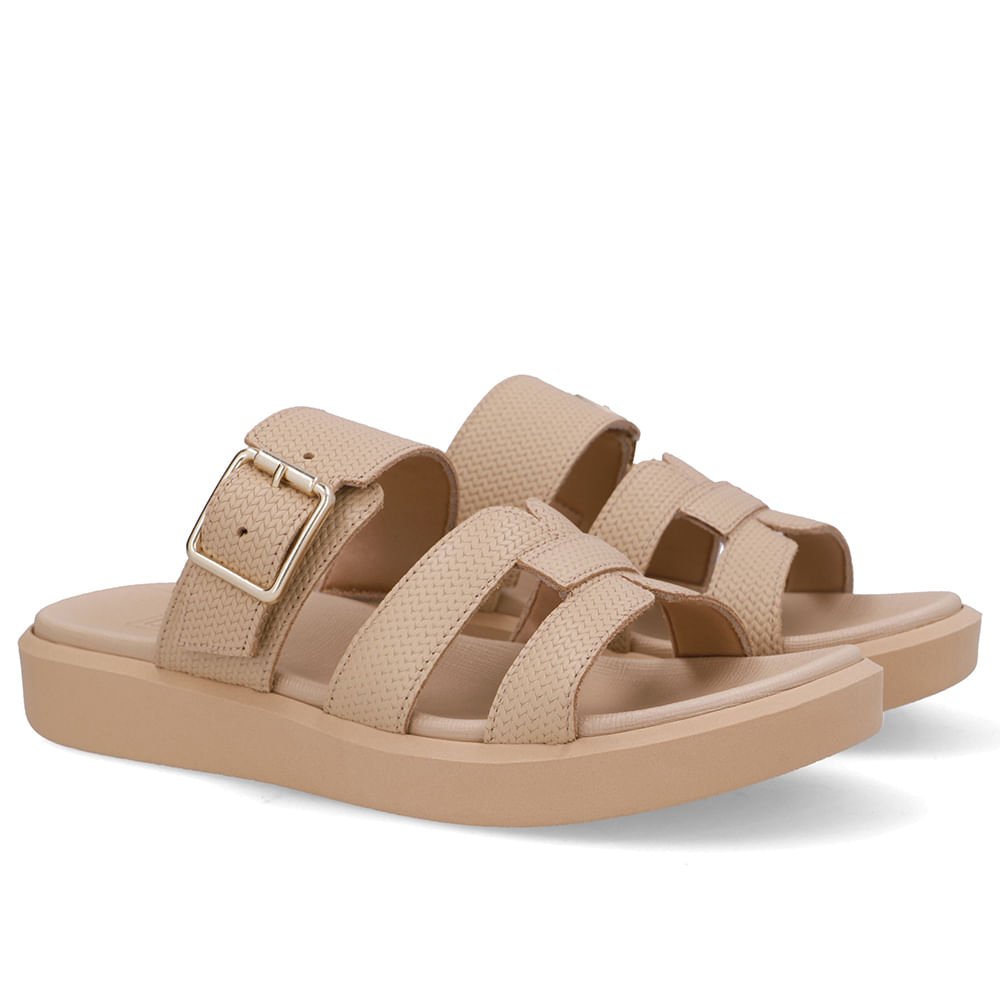 Tamanco Plataforma Couro Bege Fivela Bege 2