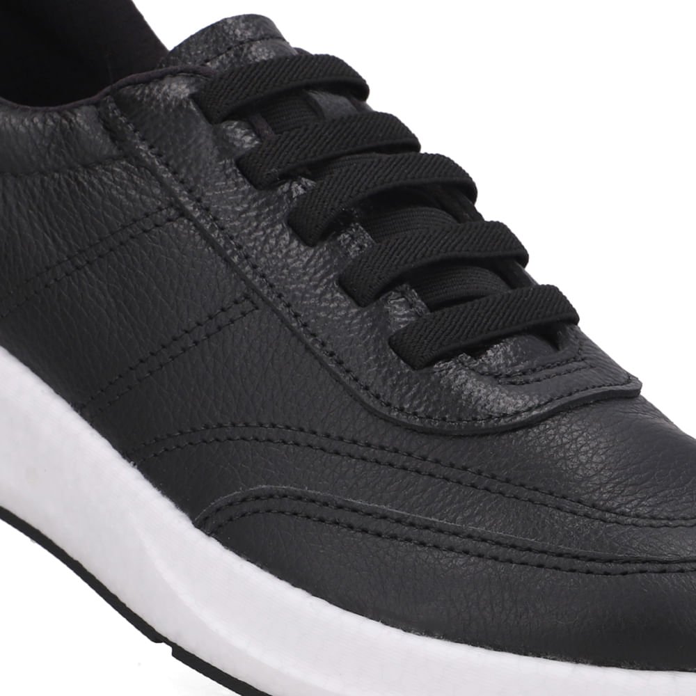 Tênis Couro Preto Casual Cadarço Preto 4