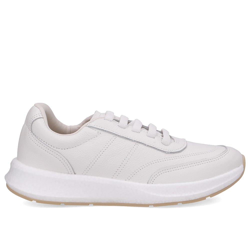 Tênis Couro Branco Casual Cadarço