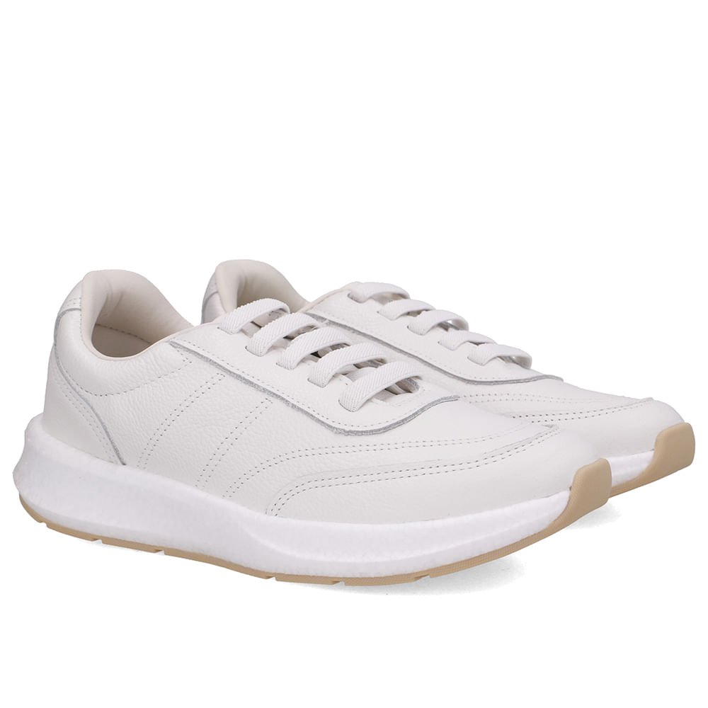 Tênis Couro Branco Casual Cadarço Branco 2