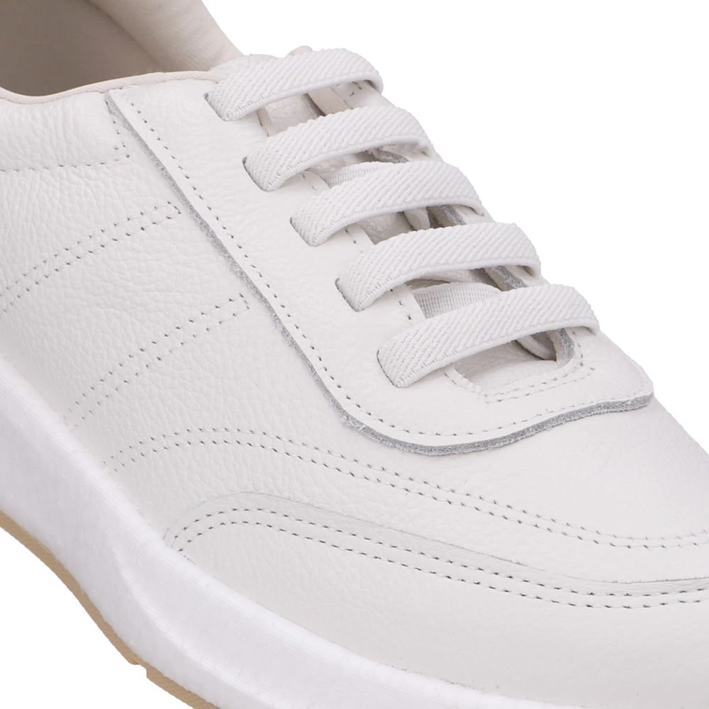 Tênis Couro Branco Casual Cadarço Branco 4