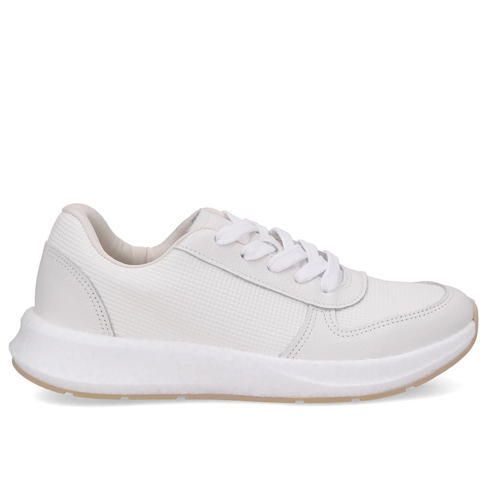 Tênis Couro Branco Casual Cadarço