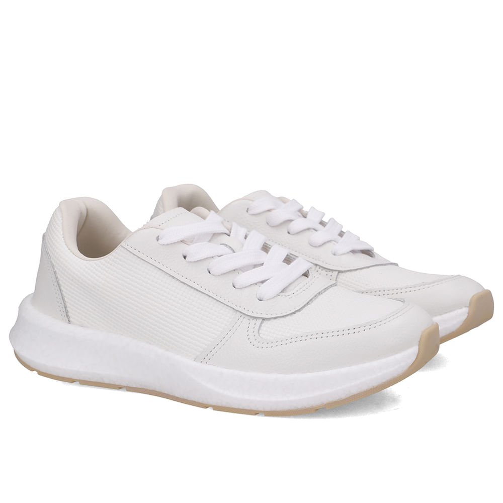 Tênis Couro Branco Casual Cadarço Branco 2