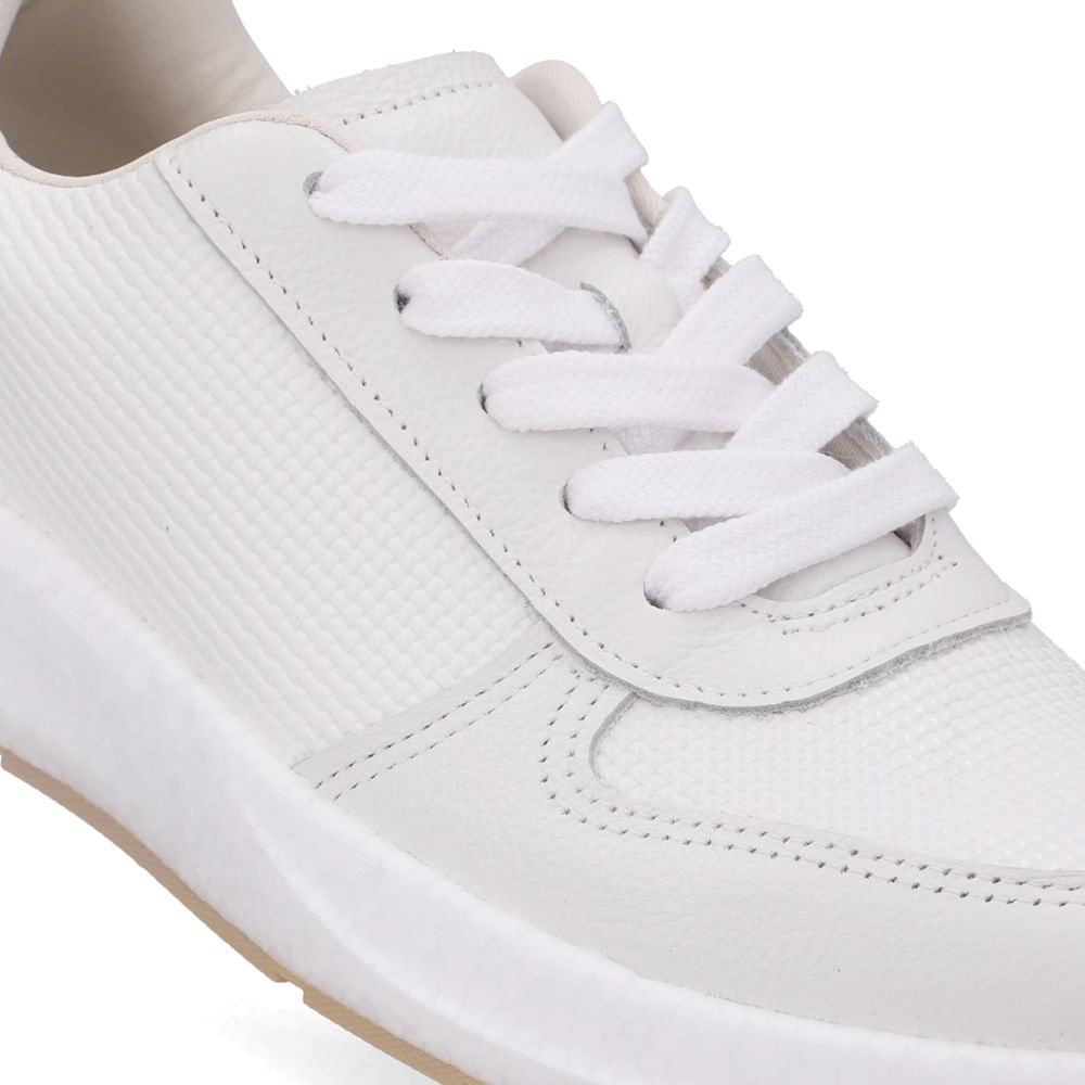 Tênis Couro Branco Casual Cadarço Branco 4