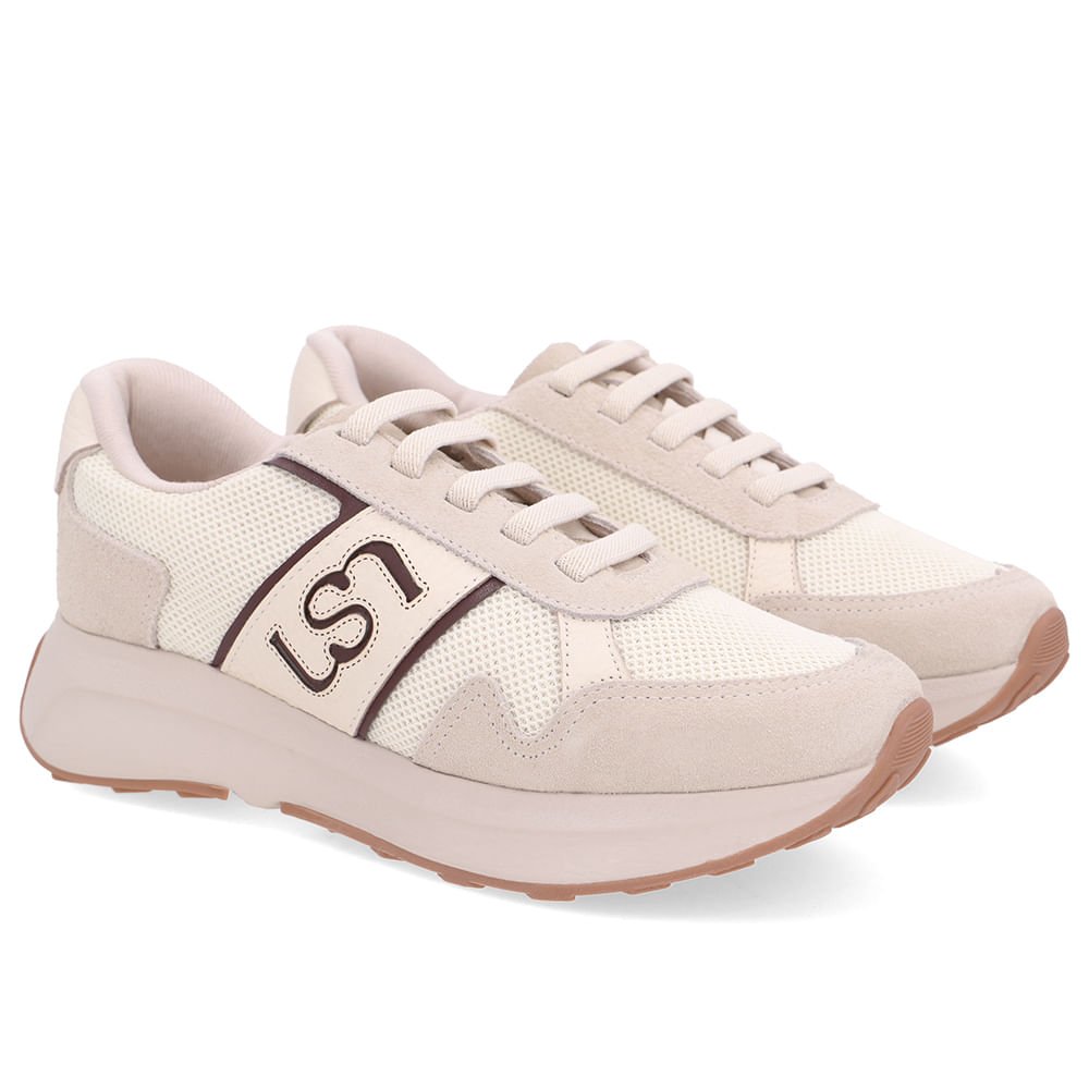 Tênis Couro Branco Marfim Lateral Tecido Monograma Branco 2