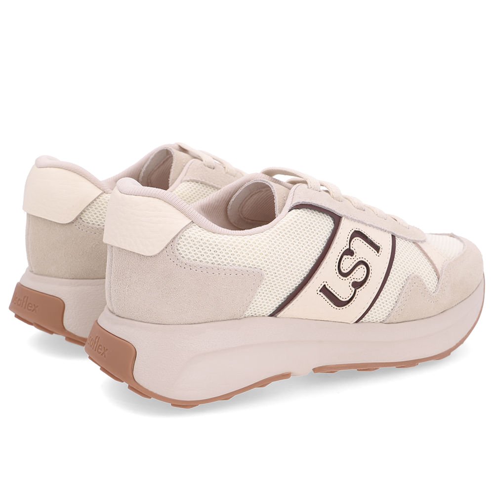 Tênis Couro Branco Marfim Lateral Tecido Monograma Branco 3