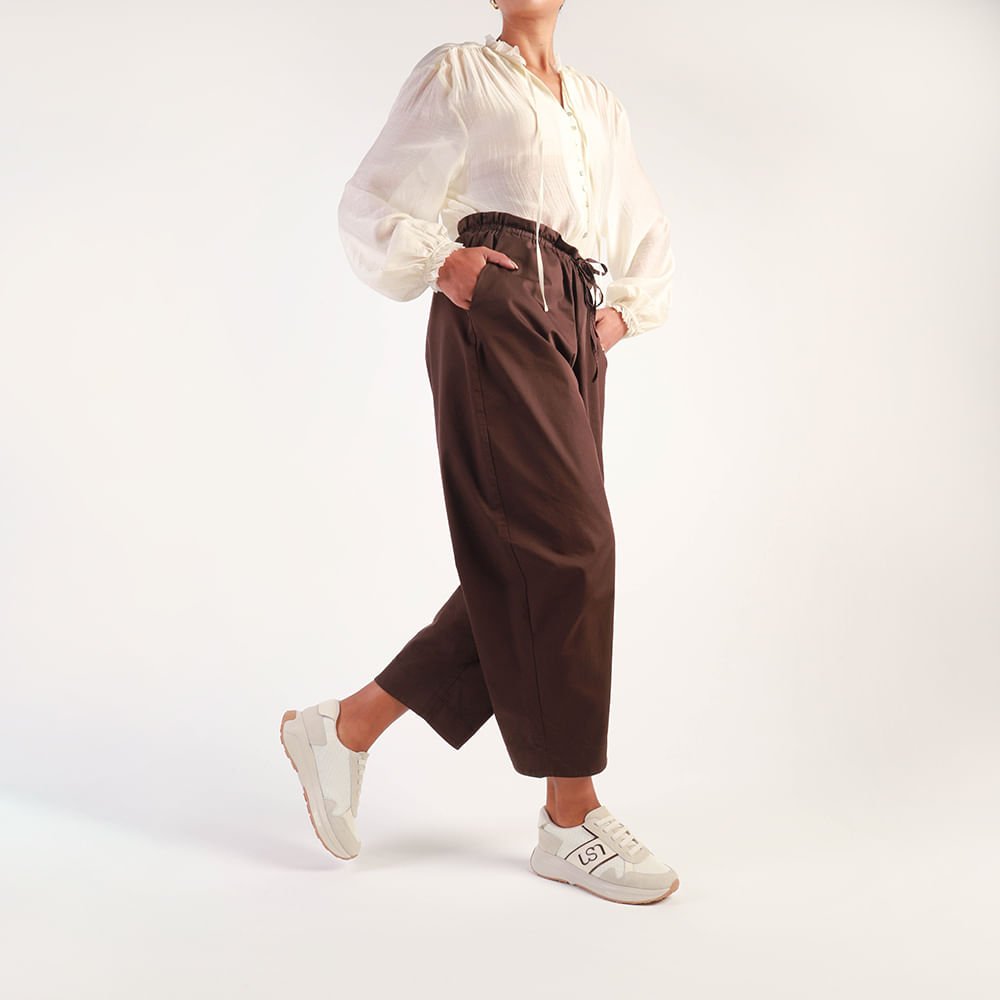 Tênis Couro Branco Marfim Lateral Tecido Monograma Branco 4