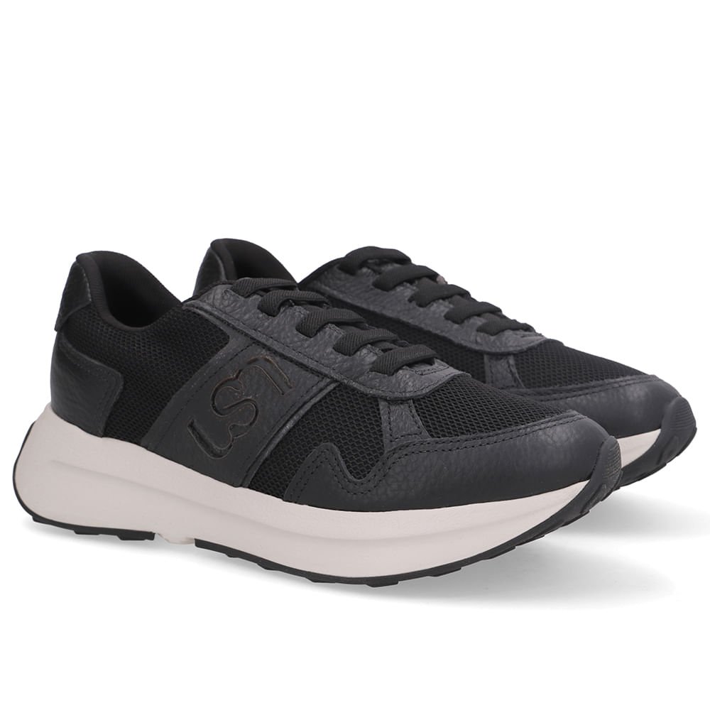 Tênis Couro Preto Lateral Tecido Monograma Preto 2