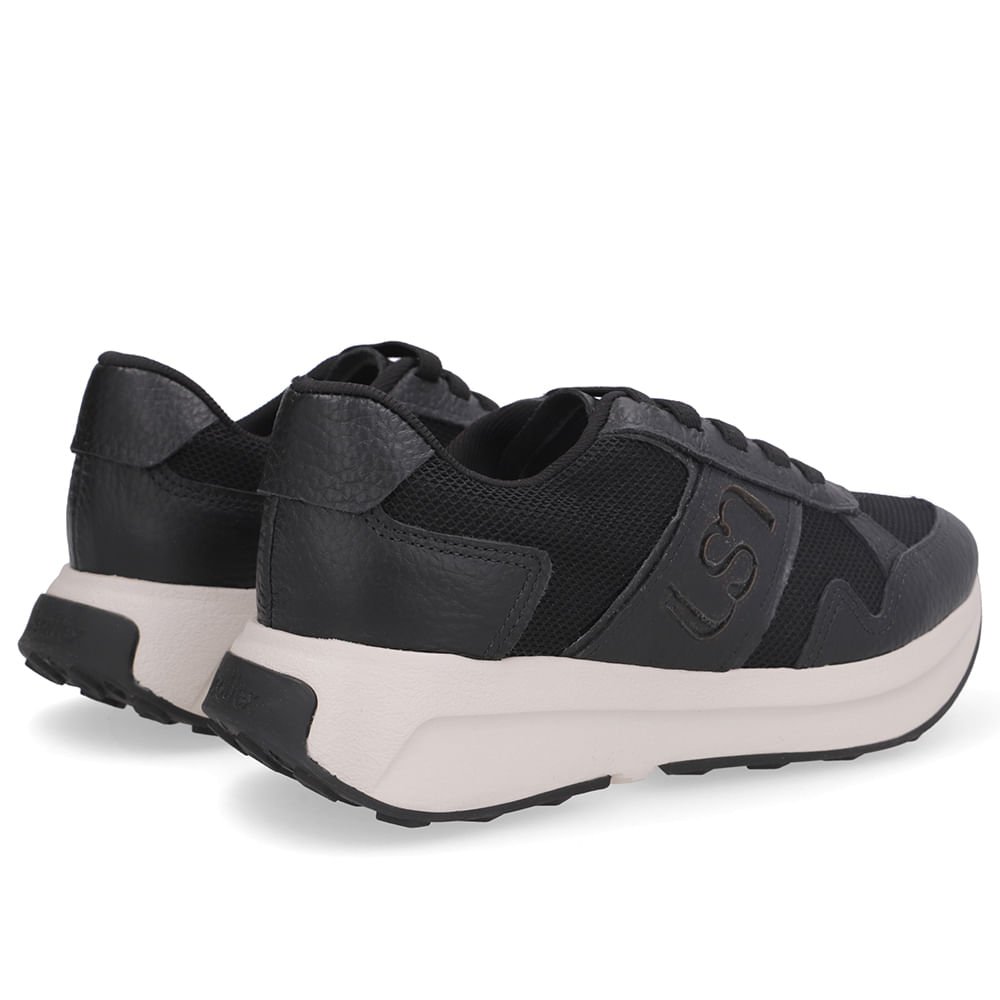 Tênis Couro Preto Lateral Tecido Monograma Preto 3