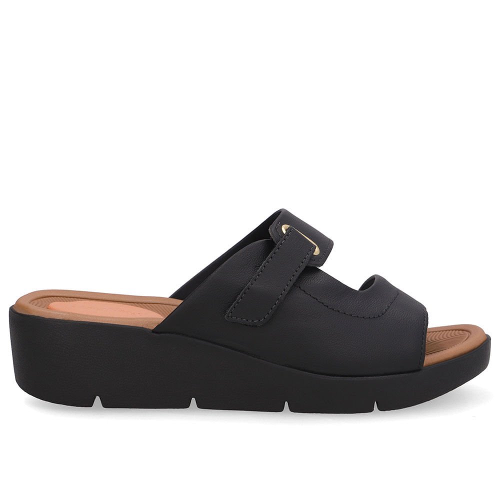 Tamanco Salto Plataforma Couro Preto Fecho-Flex