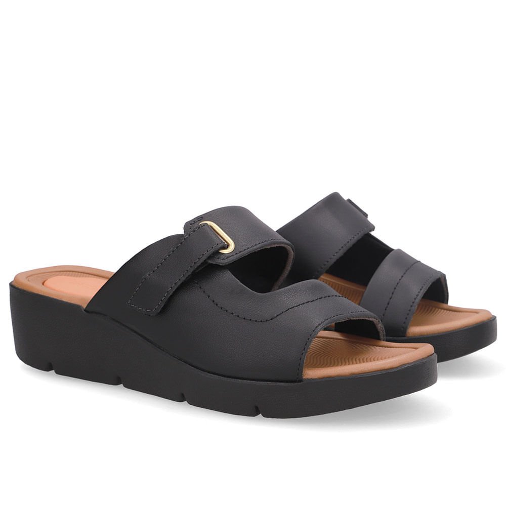 Tamanco Salto Plataforma Couro Preto Fecho-Flex Preto 2