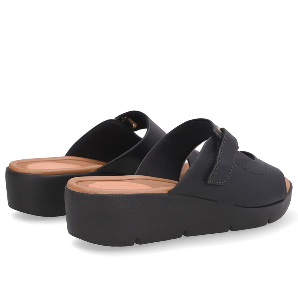 Tamanco Salto Plataforma Couro Preto Fecho-Flex Preto 3